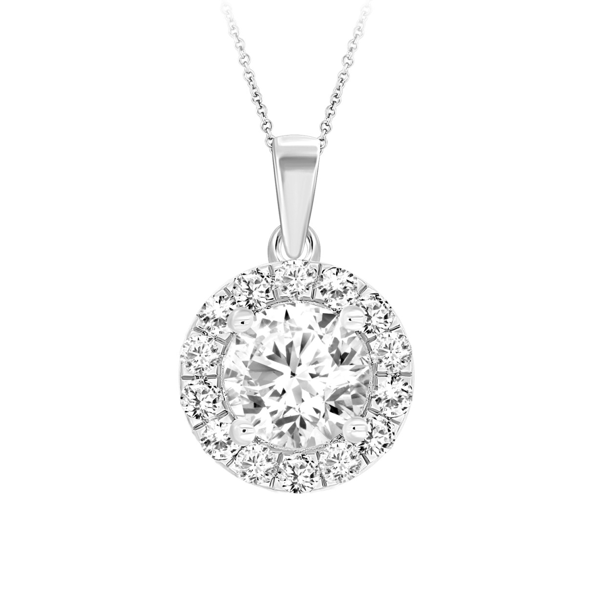 LADIES PENDANT WITH CHAIN 1CT ROUND DIAMOND 14K WHITE GOLD (CENTER STONE ROUND DIAMOND 3/4CT ) - Image 1