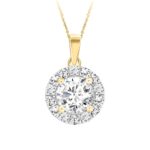 LADIES PENDANT WITH CHAIN 1CT ROUND DIAMOND 14K YELLOW GOLD (CENTER STONE ROUND DIAMOND 3/4CT )