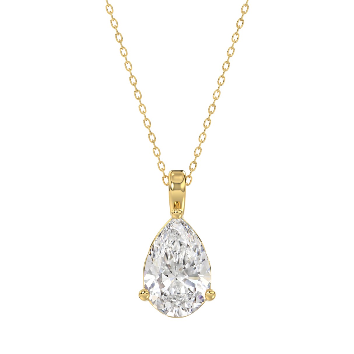 LADIES SOLITAIRE PENDANT 3CT PEAR DIAMOND 14K YELLOW GOLD - Image 1