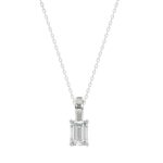 LADIES SOLITAIRE PENDANT WITH CHAIN 1/2CT EMERALD DIAMOND 14K WHITE GOLD