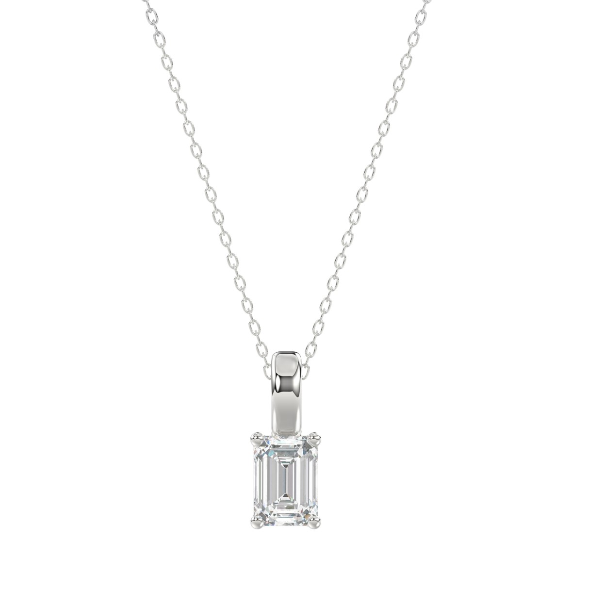 LADIES SOLITAIRE PENDANT WITH CHAIN 1/2CT EMERALD DIAMOND 18K WHITE GOLD - Image 1