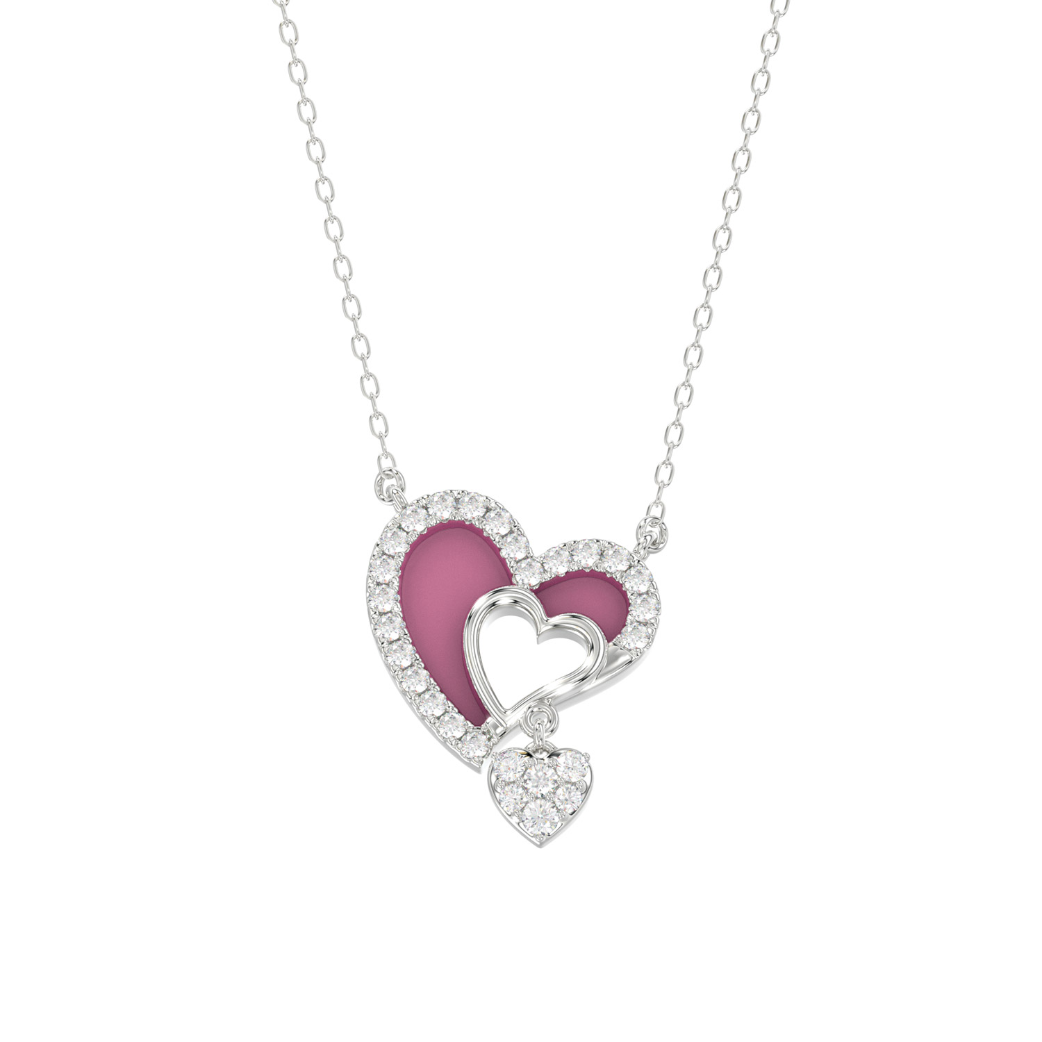 10K WHITE GOLD LADIES PENDANT INCLUDES WITH CHAIN 0.20CT ROUND DIAMOND & PINK ENAMEL, INCLUDES CHAIN - Image 1
