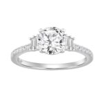 14K WHITE GOLD 1 1/3CT ROUND/BAGUETTE DIAMOND LADIES RING (CENTER STONE ROUND DIAMOND 1CT)