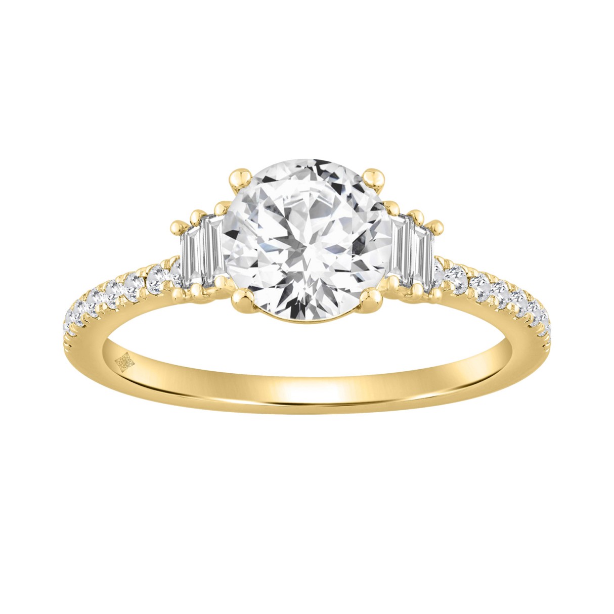 14K YELLOW GOLD 1 1/3CT ROUND/BAGUETTE DIAMOND LADIES RING (CENTER STONE ROUND DIAMOND 1CT) - Image 1