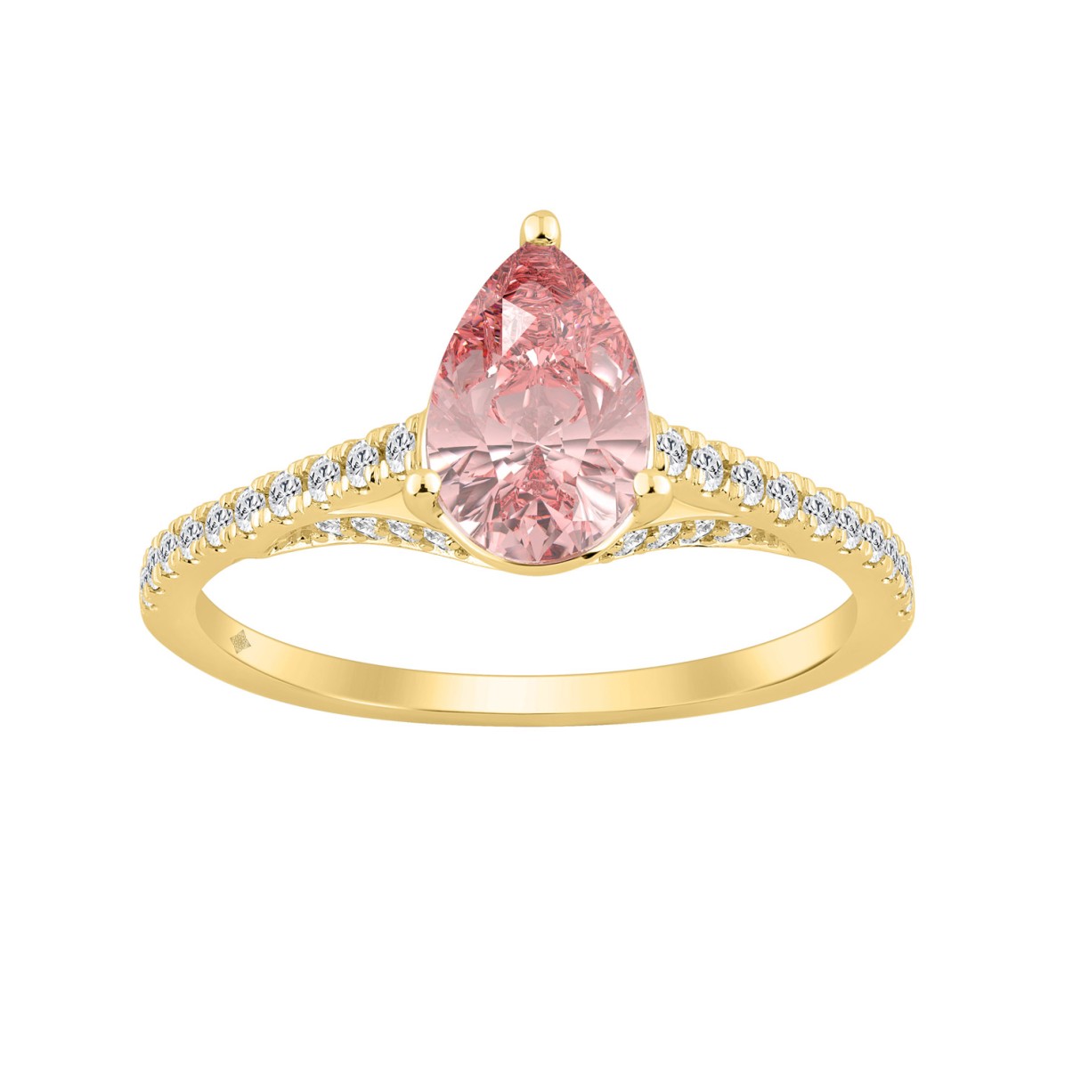 14K YELLOW GOLD 1 1/3CT ROUND/PEAR DIAMOND LADIES RING (CENTER STONE PINK PEAR DIAMOND 1CT) - Image 1