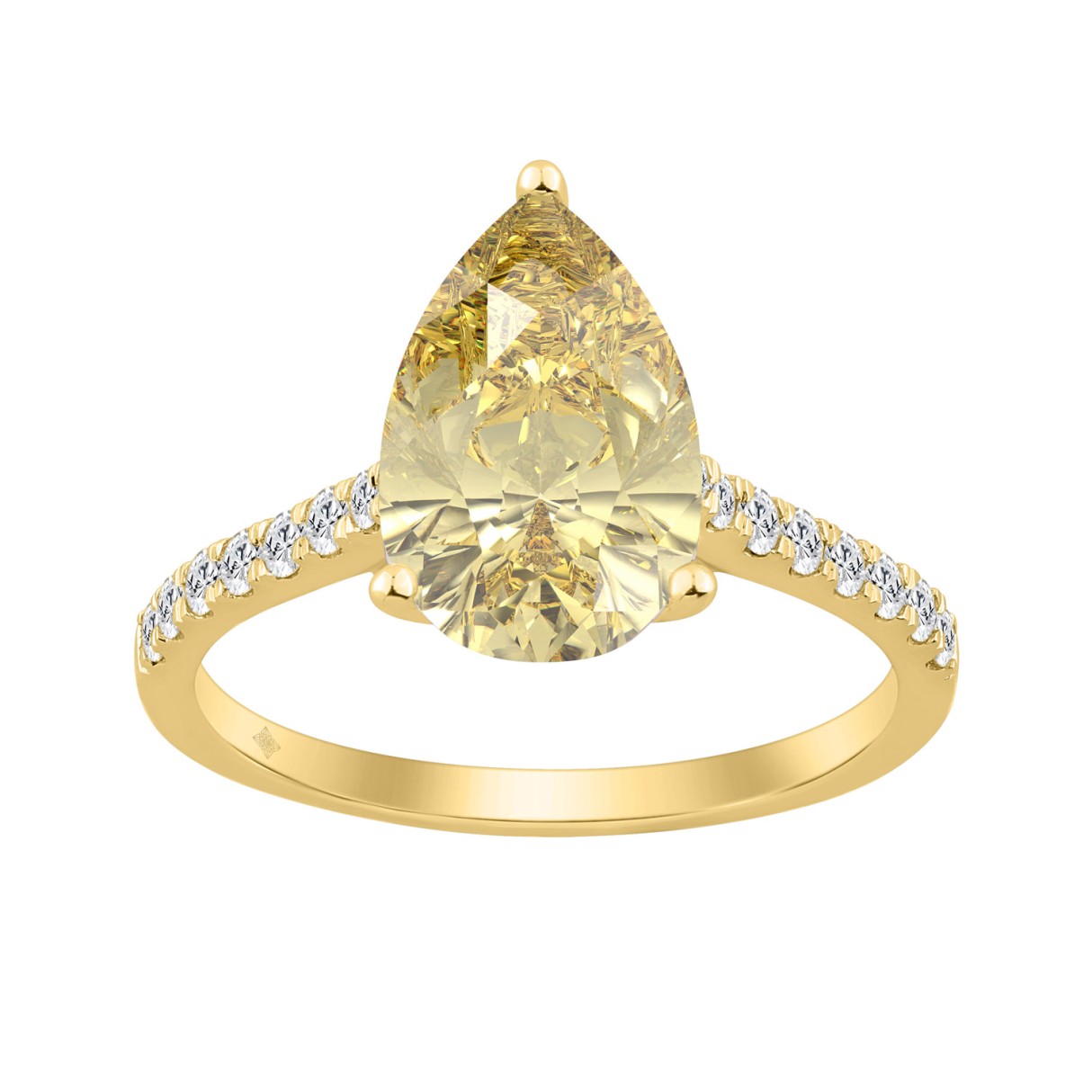 14K YELLOW GOLD 3 1/3CT ROUND/PEAR DIAMOND LADIES RING (CENTER STONE YELLOW PEAR DIAMOND 3CT) - Image 1