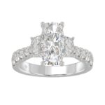 Luxury 14K White Gold 3 1/3Ct Round, Cushion & Cadillac Diamond Three-Stone Engagement Ring For Women With 2.00Ct Cushion Center Stone (Color F-G -Cla