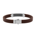 Men’S Sterling Silver White Bracelet With Brown Leather Strap And Central Black Accent – 0.25Ct - Image 2