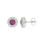 14K WHITE GOLD 1/2CT ROUND/ROUND RUBY DIAMOND LADIES EARRING (ROUND RUBY 1 1/3CT) - Image 2