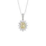 14K WHITE GOLD 1 1/2CT ROUND/YELLOW OVAL DIAMOND LADIES PENDANT WITH CHAIN