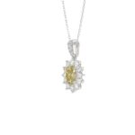14K WHITE GOLD 1 1/2CT ROUND/YELLOW OVAL DIAMOND LADIES PENDANT WITH CHAIN - Image 3