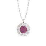 14K WHITE GOLD 1.00CT ROUND/ROUND RUBY DIAMOND LADIES PENDANT (CENTER STONE ROUND RUBY DIAMOND 5/8CT)