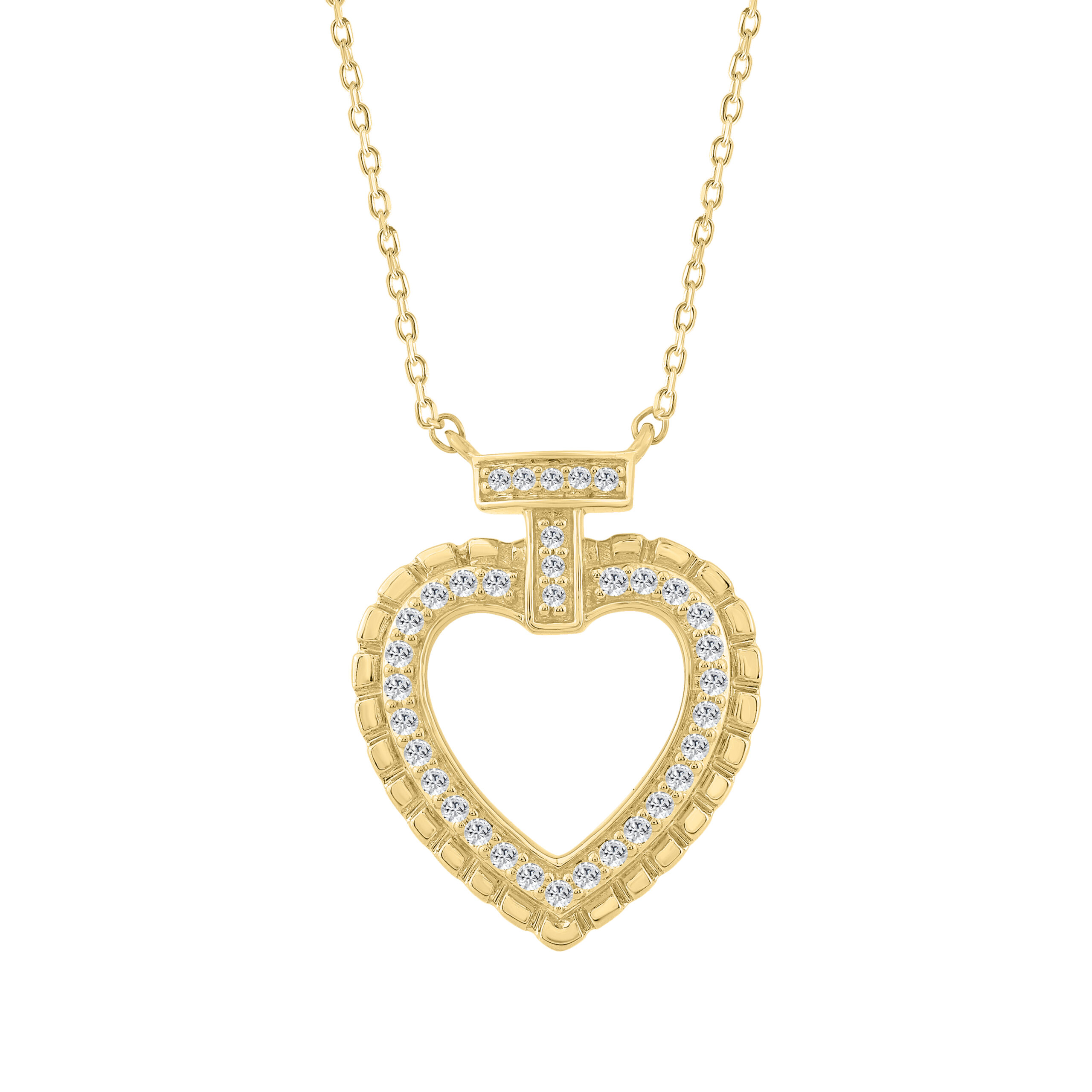 ELEGANCE 10K YELLOW GOLD 0.15CT TWISTED CIRCLE HEART & LADIES PENDANT ROUND DIAMOND WITH CHAIN - Image 1