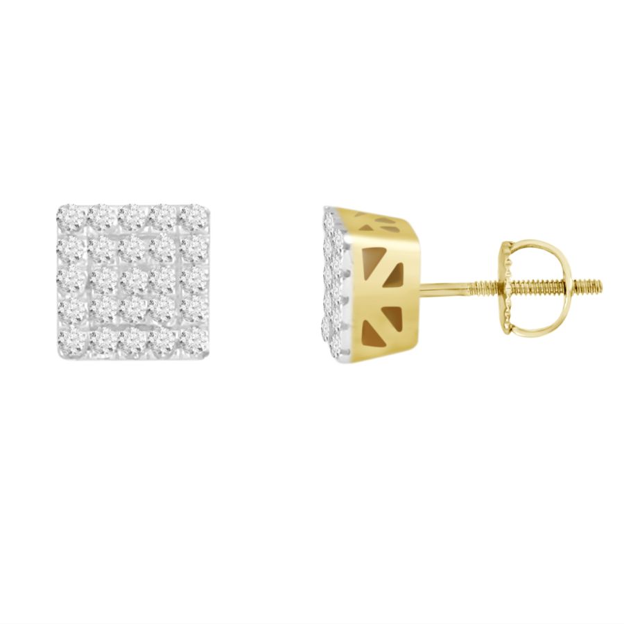 MEN'S STUD EARRINGS 0.15CT ROUND DIAMOND 10K YELLOW GOLD - Image 1