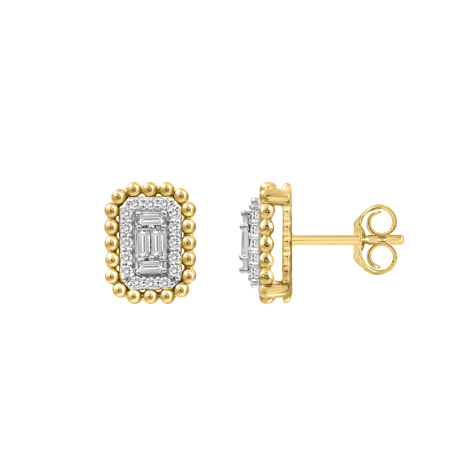 Elegant 0.25Ct Round Diamond Halo Earring With Chain For Women Baguette Center Cluster In 10K Yellow Gold - Image 1
