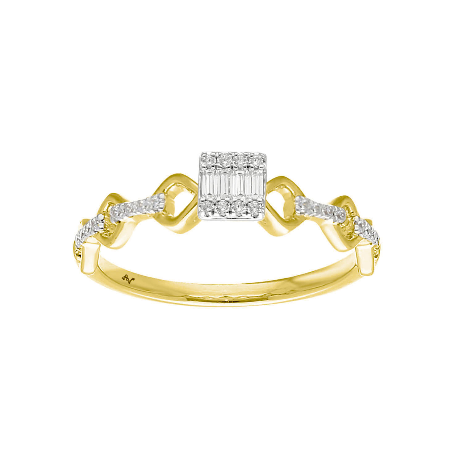 Elegant 0.15Ct Baguette & Round Diamond Promise Ring Twisted 10K Yellow Gold For Woman - Image 1