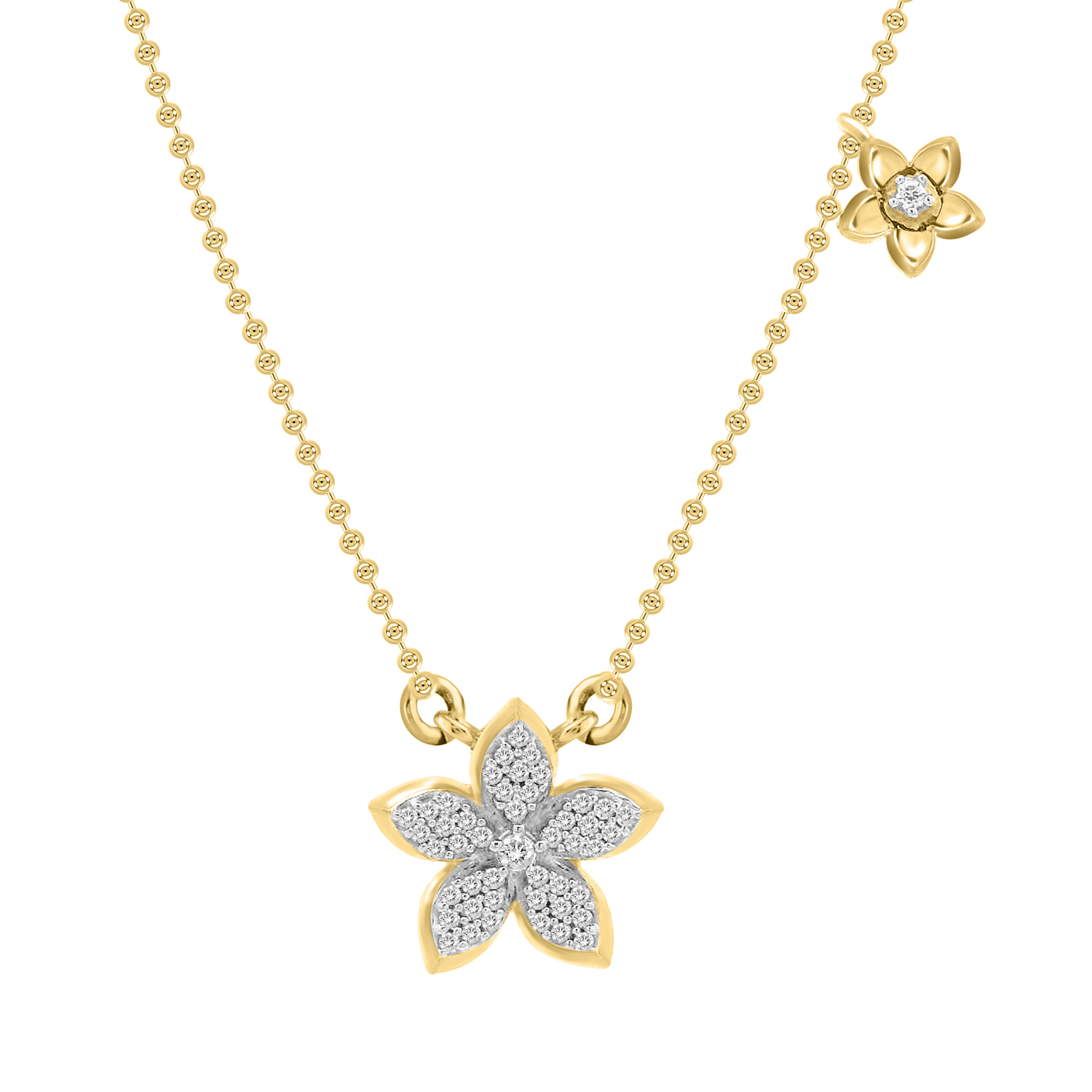 Ladies Flower Pendant 0.15Ct Round Diamond 10K Yellow Gold – Elegant Floral Pendant Jewelry Gift For Women - Image 1