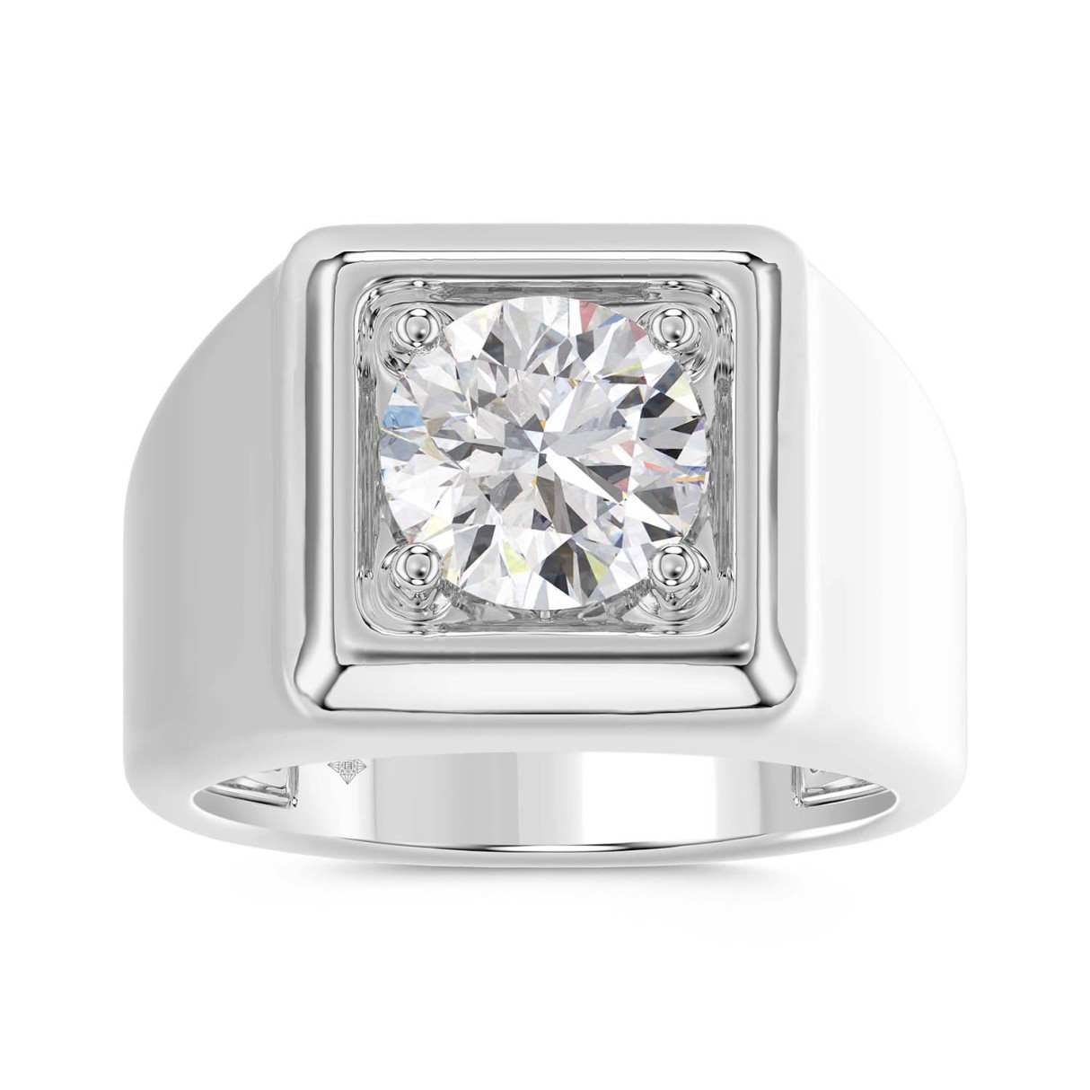 MEN'S RING 2CT ROUND DIAMOND 14K WHITE GOLD (CENTER STONE ROUND DIAMOND 2CT ) - Image 1
