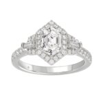 14K WHITE GOLD 1 1/2CT ROUND/BAGUETTE/HEXAGON DIAMOND LADIES RING