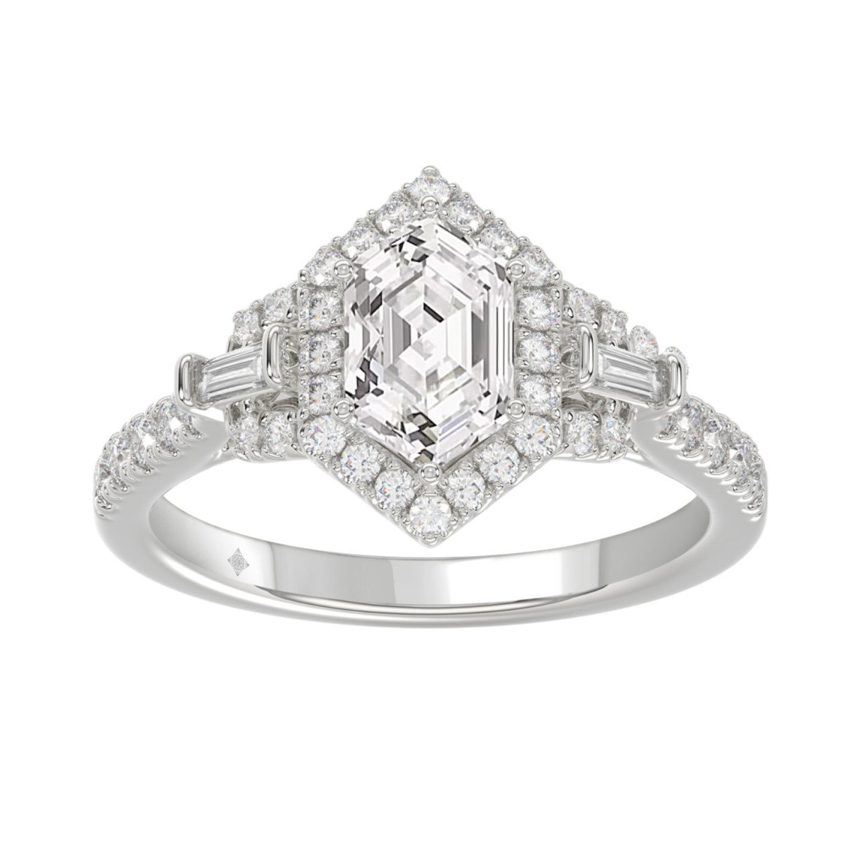 14K WHITE GOLD 1 1/2CT ROUND/BAGUETTE/HEXAGON DIAMOND LADIES RING - Image 1
