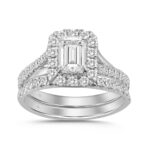 14K WHITE GOLD 1 1/2CT ROUND/EMERALD DIAMOND LADIES BRIDAL SET (CENTER STONE EMERALD DIAMOND 1.00CT)