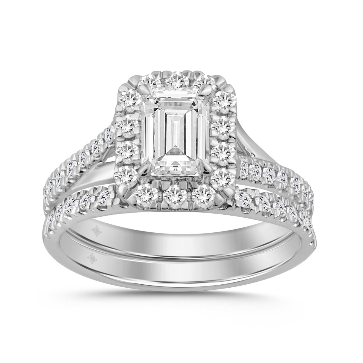 14K WHITE GOLD 1 1/2CT ROUND/EMERALD DIAMOND LADIES BRIDAL SET (CENTER STONE EMERALD DIAMOND 1.00CT) - Image 1