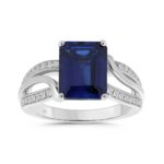 14K WHITE GOLD 1/5CT ROUND/BLUE EMERALD DIAMOND LADIES RINGS
