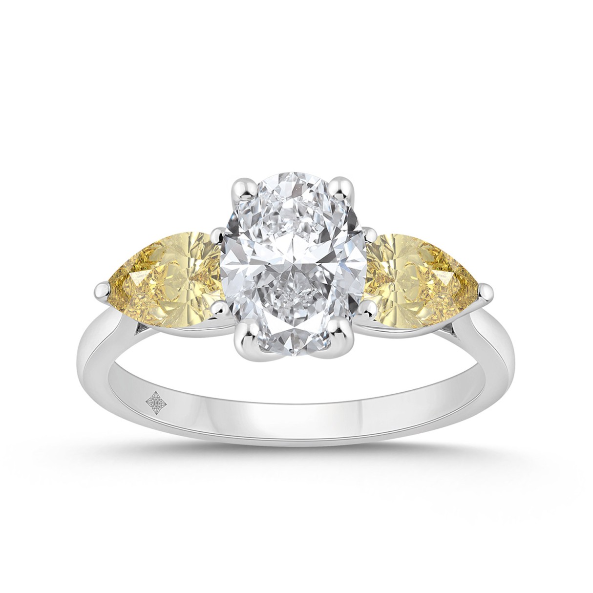 14K WHITE GOLD 2 1/2CT OVAL/YELLOW PEAR DIAMOND LADIES RING (CENTER STONE OVAL DIAMOND 1 1/2CT) - Image 1