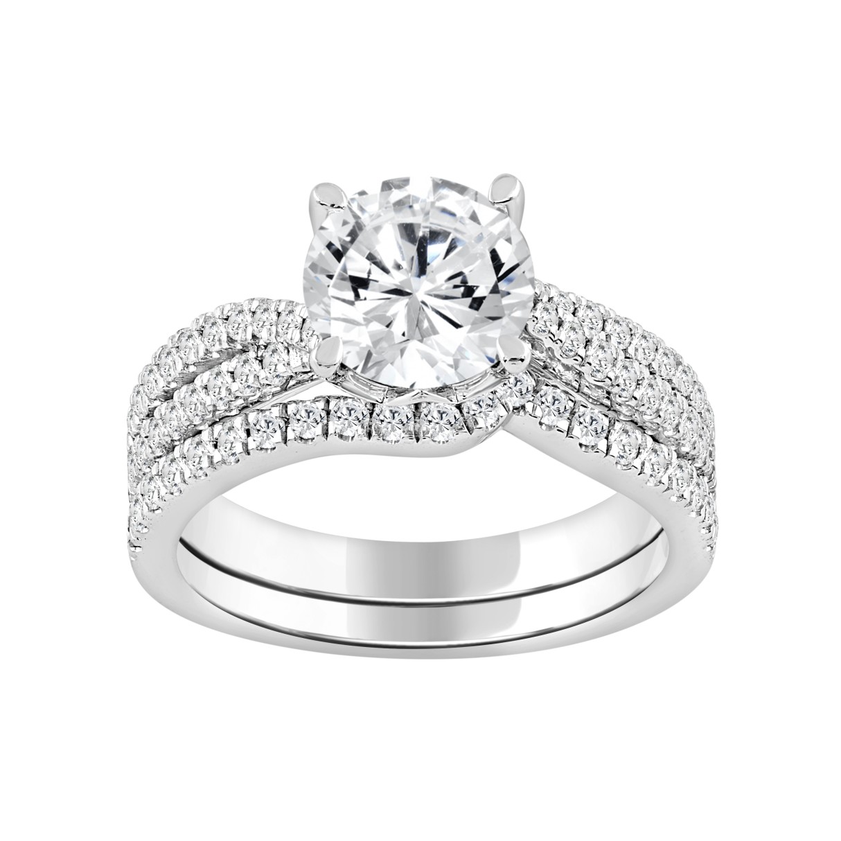 14K WHITE GOLD 2 1/2CT ROUND DIAMOND LADIES BRIDAL SET (CENTER STONE ROUND DIAMOND 2CT) - Image 1