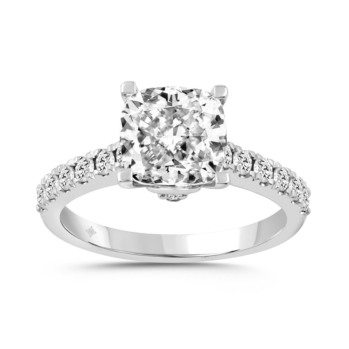 14K WHITE GOLD 2 1/2CT ROUND/CUSHION DIAMOND LADIES RING (CENTER STONE CUSHION DIAMOND 2CT) - Image 1