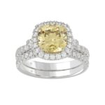 14K WHITE GOLD 3 3/4CT ROUND/CUSHION DIAMOND LADIES BRIDAL SET (CENTER STONE CUSHION YELLOW DIAMOND 3.00CT)