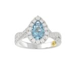 14K WHITE GOLD CRAFTED WITH 18K YELLOW GOLD SHANK 1 3/4CT ROUND/PEAR DIAMOND LADIES RING (CENTER STONE BLUE PEAR DIAMOND 1.00CT)