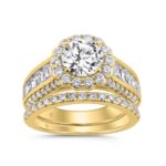 14K YELLOW GOLD 3 3/4CT ROUND/EMERALD DIAMOND LADIES BRIDAL SET (CENTER STONE ROUND DIAMOND 1 1/2CT)