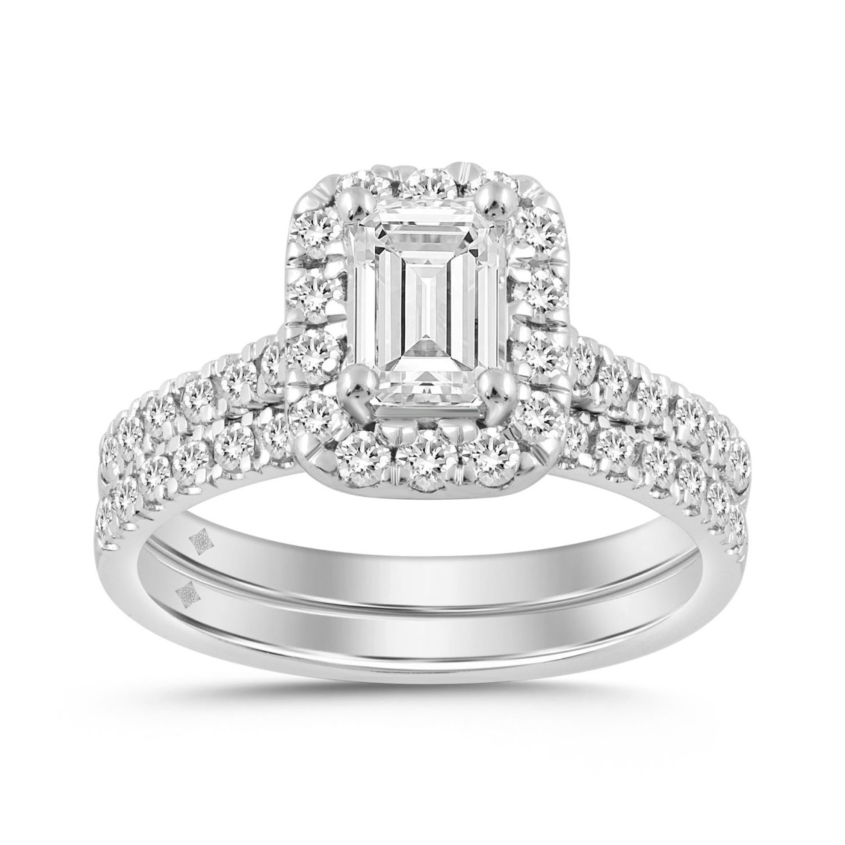 LADIES BRIDAL SET 1 3/4CT ROUND/EMERALD DIAMOND 14K WHITE GOLD (CENTER STONE EMERALD DIAMOND 1.00CT) - Image 1