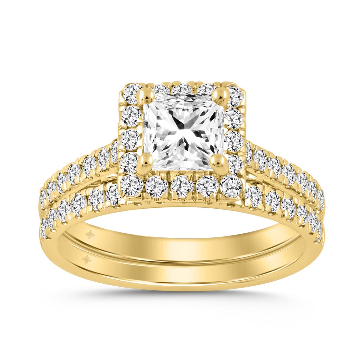 LADIES BRIDAL SET 1 3/4CT ROUND/PRINCESS DIAMOND 14K YELLOW GOLD (CENTER STONE PRINCESS DIAMOND 1.00CT) - Image 1