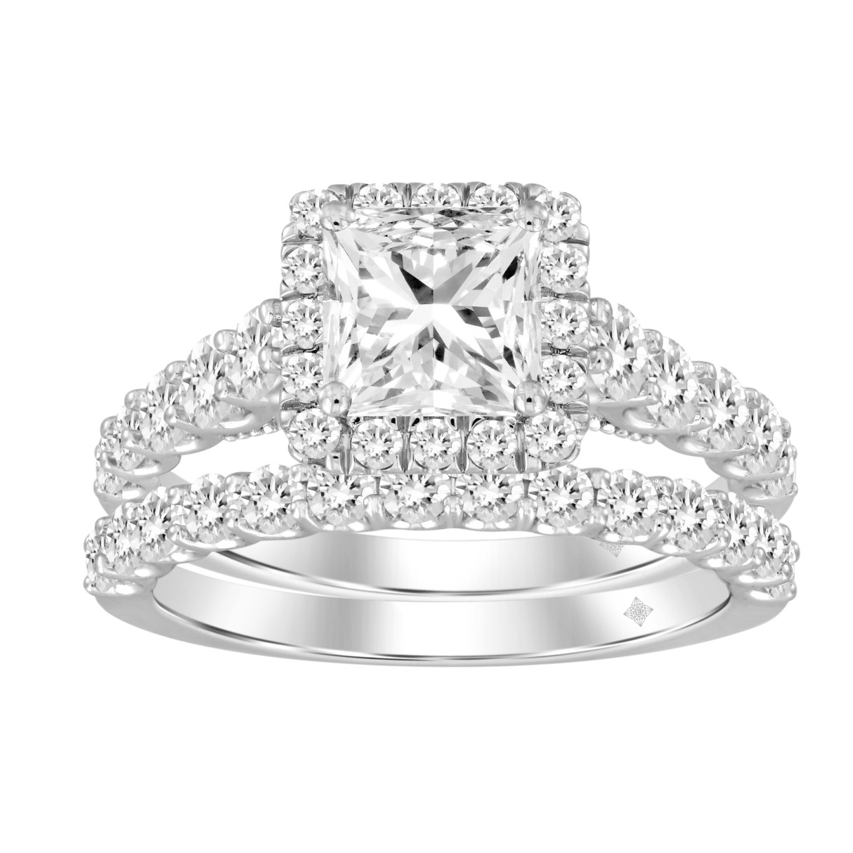 LADIES BRIDAL SET 2 1/2CT ROUND/PRINCESS DIAMOND 14K WHITE GOLD (CENTER STONE PRINCESS DIAMOND 1CT ) - Image 1