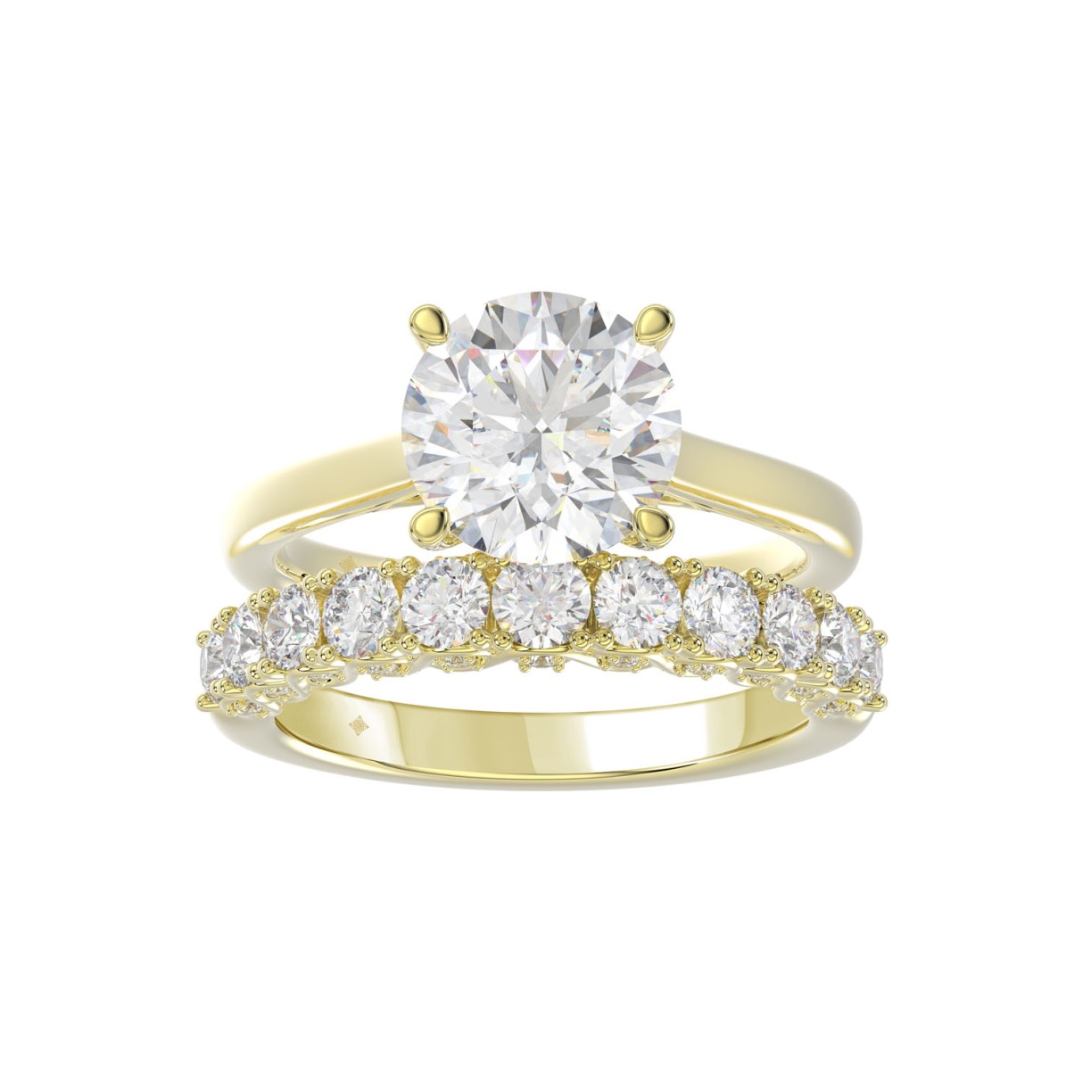 LADIES BRIDAL SET 4.00CT ROUND DIAMOND 14K YELLOW GOLD (CENTER STONE ROUND DIAMOND 3.00CT) - Image 1