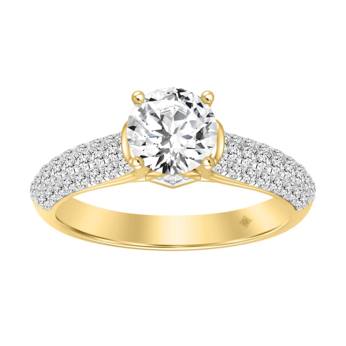 LADIES RING 1 1/2CT ROUND DIAMOND 14K YELLOW GOLD (CENTER STONE ROUND DIAMOND 1CT) - Image 1