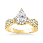 LADIES RING 1 1/2CT ROUND/PEAR DIAMOND 18K YELLOW GOLD (CENTER STONE PEAR DIAMOND 1.00CT)