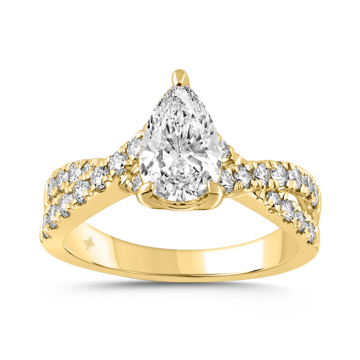 LADIES RING 1 1/2CT ROUND/PEAR DIAMOND 18K YELLOW GOLD (CENTER STONE PEAR DIAMOND 1.00CT) - Image 1
