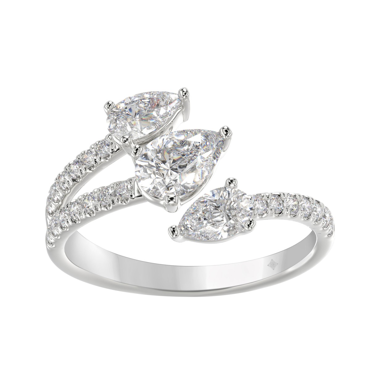 LADIES RING 1 1/4CT ROUND/PEAR DIAMOND 14K WHITE GOLD - Image 1