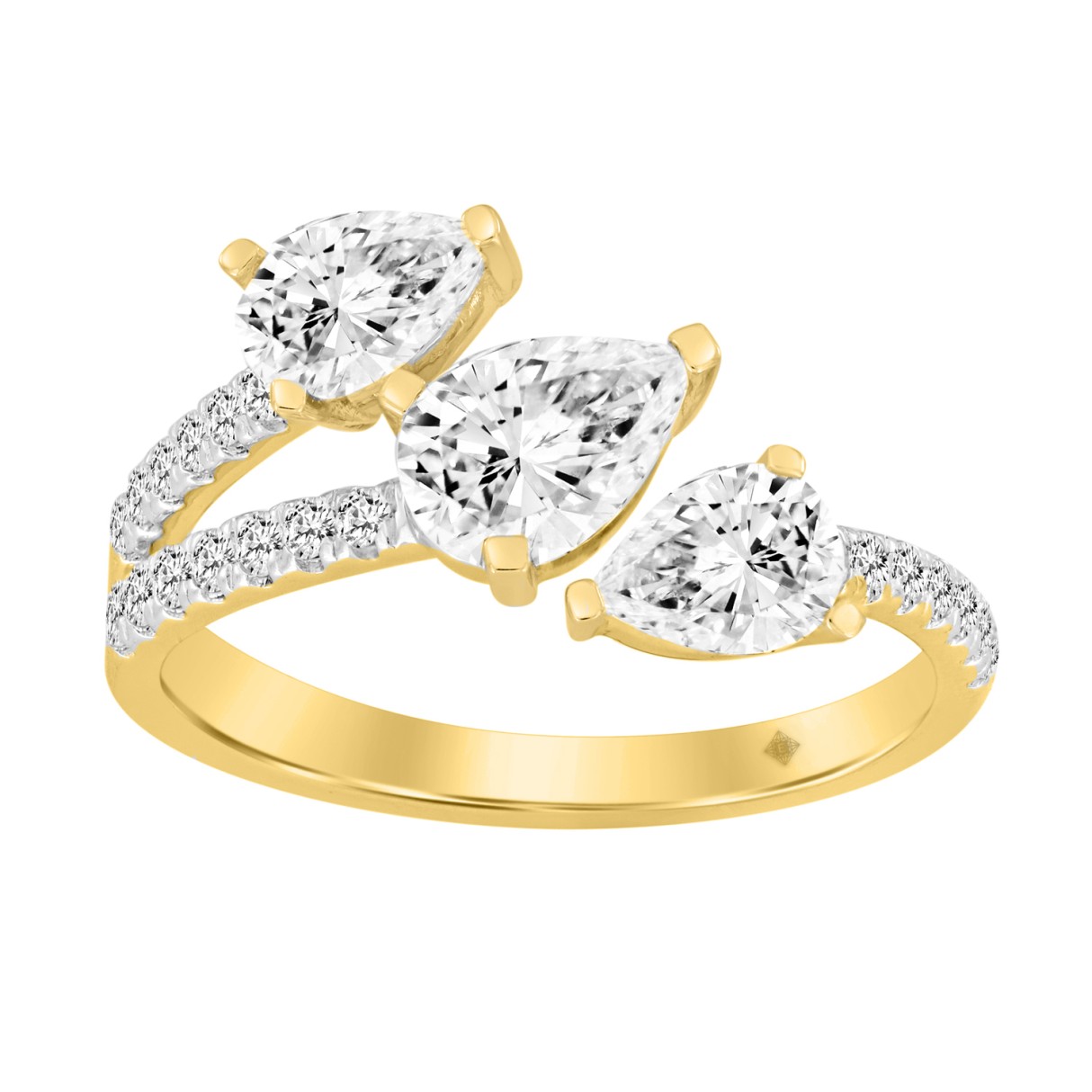 LADIES RING 1 1/4CT ROUND/PEAR DIAMOND 14K YELLOW GOLD - Image 1
