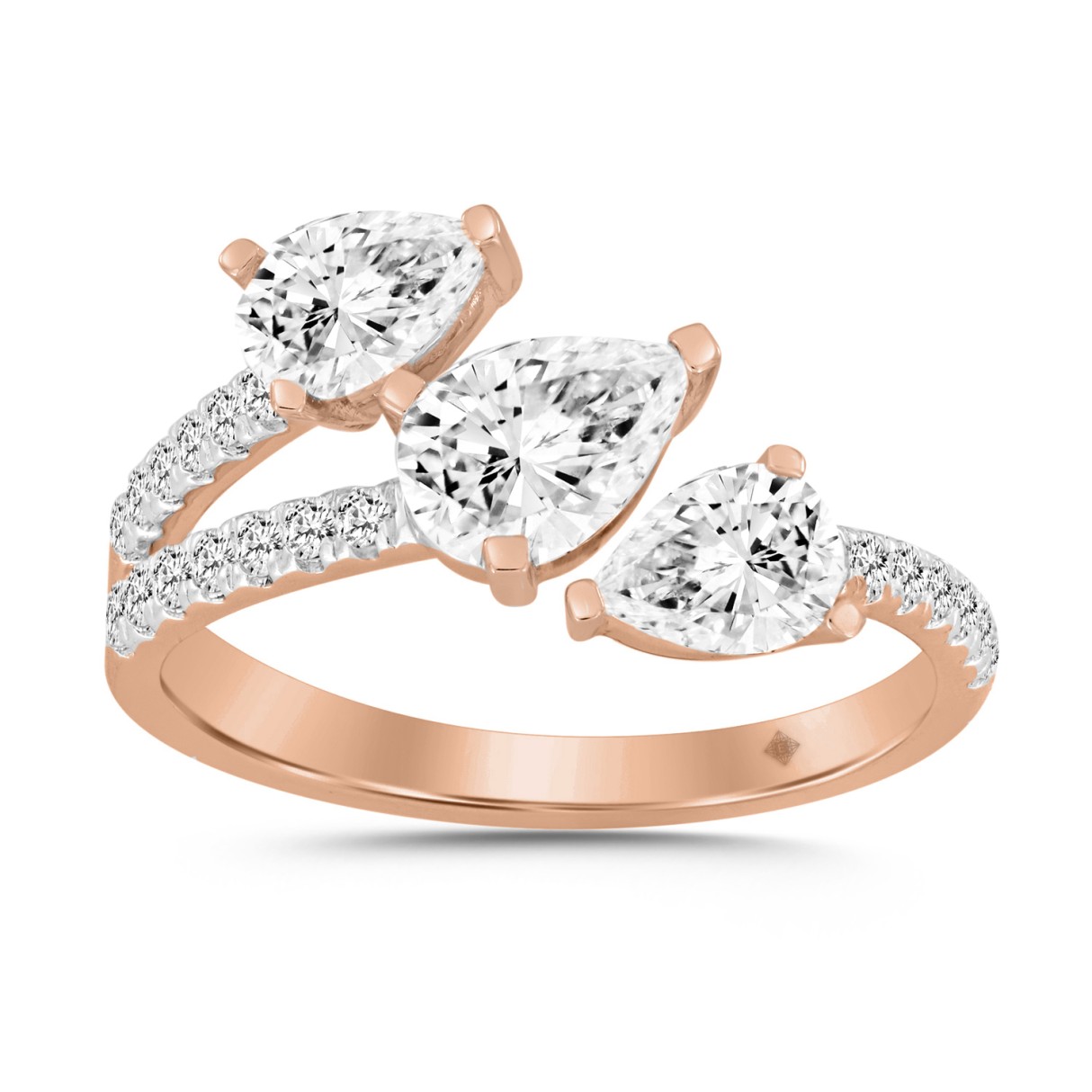 LADIES RING 1 1/4CT ROUND/PEAR DIAMOND 18K ROSE GOLD - Image 1