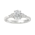LADIES RING 1 1/8CT ROUND/OVAL DIAMOND 14K WHITE GOLD (CENTER STONE OVAL DIAMOND 1CT )