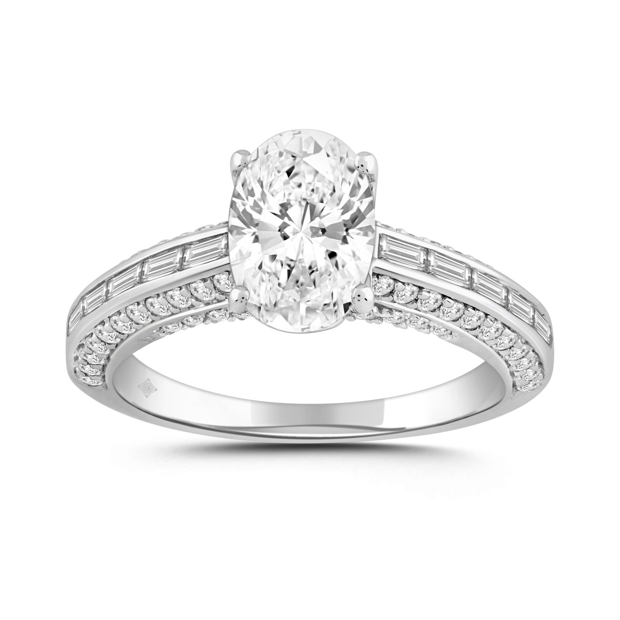 LADIES RING 2 1/2CT ROUND/BAGUETTE/OVAL DIAMOND 14K WHITE GOLD (CENTER STONE OVAL DIAMOND 2.00CT) - Image 1
