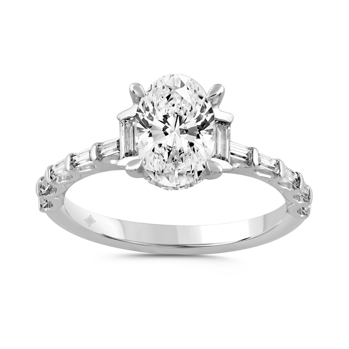 LADIES RING 2 1/2CT ROUND/BAGUETTE/OVAL DIAMOND 14K WHITE GOLD (CENTER STONE OVAL DIAMOND 2.00CT) - Image 1