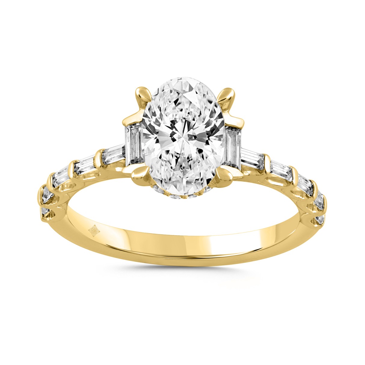 LADIES RING 2 1/2CT ROUND/BAGUETTE/OVAL DIAMOND 14K YELLOW GOLD (CENTER STONE OVAL DIAMOND 2.00CT) - Image 1