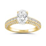 LADIES RING 2 1/2CT ROUND/BAGUETTE/OVAL DIAMOND 14K YELLOW GOLD (CENTER STONE OVAL DIAMOND 2CT)