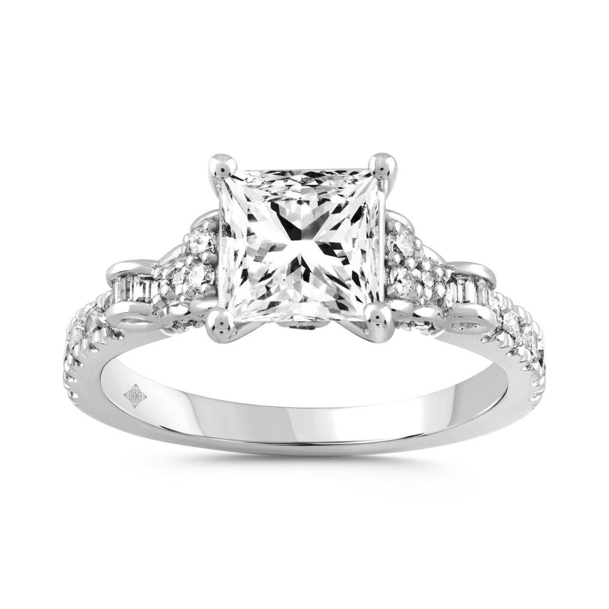 LADIES RING 2 1/2CT ROUND/BAGUETTE/PRINCESS DIAMOND 14K WHITE GOLD - Image 1