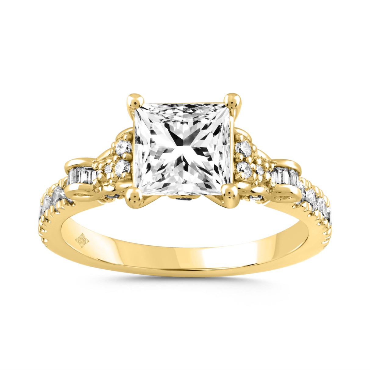 LADIES RING 2 1/2CT ROUND/BAGUETTE/PRINCESS DIAMOND 14K YELLOW GOLD - Image 1